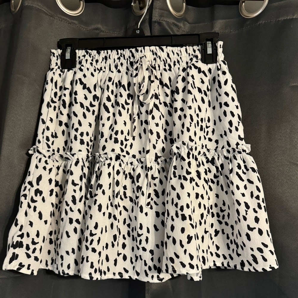 Princess Polly white mini skirt with black polka dots